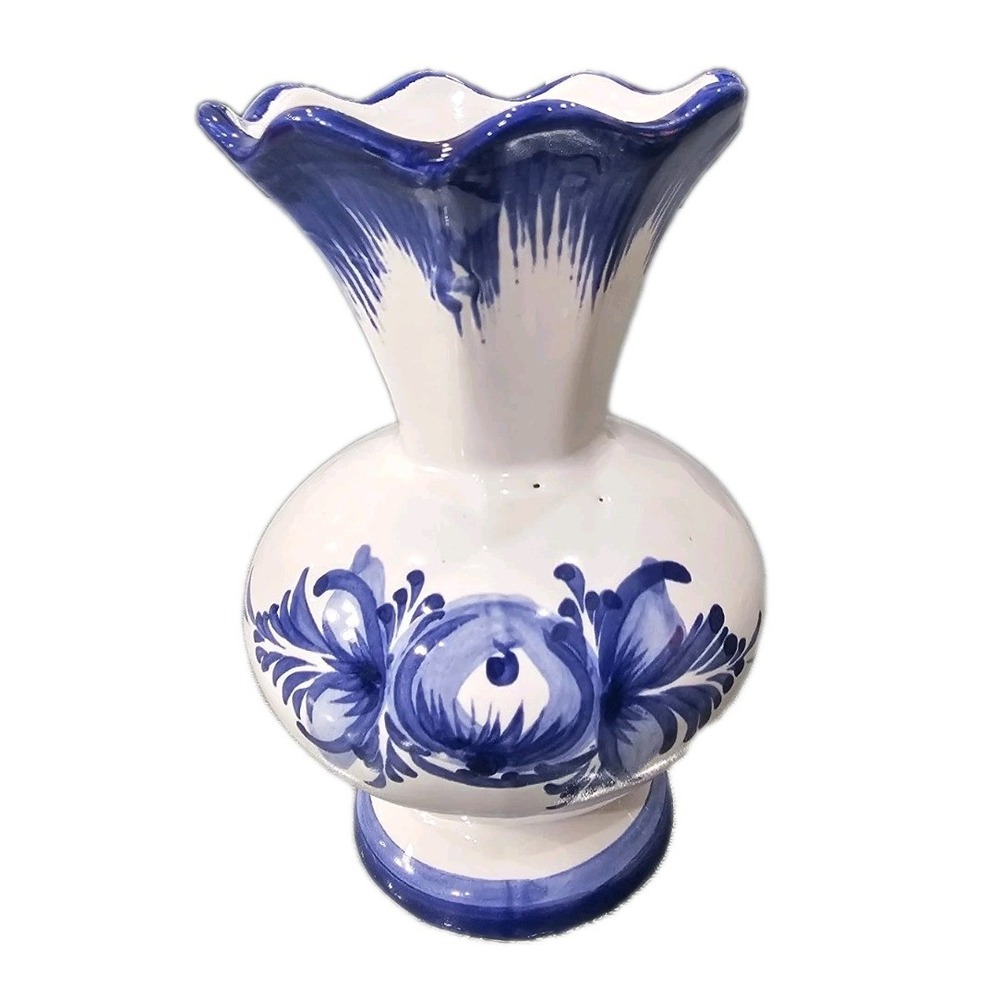 Vintage White porcelain bulb shaped vase in a vibrant cobalt blue design